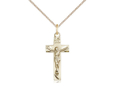 14kt Gold Filled medium Catholic crucifix necklace detailed corpus 7/8x3/8 inch 18 inch chain Bliss USA