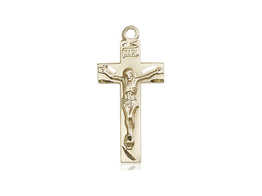 14kt Solid Gold medium Catholic crucifix pendant detailed corpus 7/8x3/8 inch medal Bliss USA