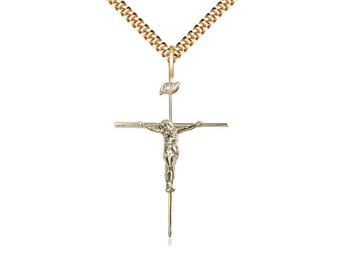 Gold Filled Large Catholic Crucifix Necklace 1 3/8 x 7/8 inch with 24 inch chain by Bliss