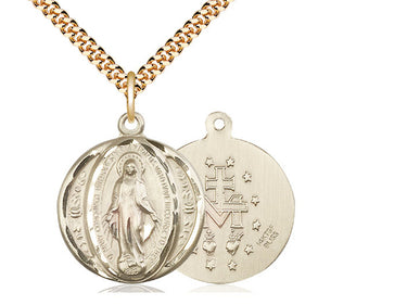 14kt Gold Filled Miraculous Medal Necklace - Medium 7/8 x 3/4 Inch Pendant on 24 Inch Chain - Bliss USA