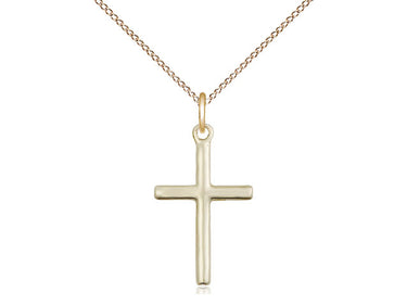 14kt gold filled Catholic cross necklace 3/4 x 3/8 inch pendant 18 inch curb chain handcrafted by Bliss