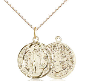 Small 14kt Gold Filled St. Benedict Patron Saint Medal Necklace with 18 inch chain by Bliss Manufacturing