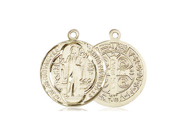 14kt solid gold St. Benedict patron saint medal pendant, medium 3/4x5/8 size, handcrafted by Bliss