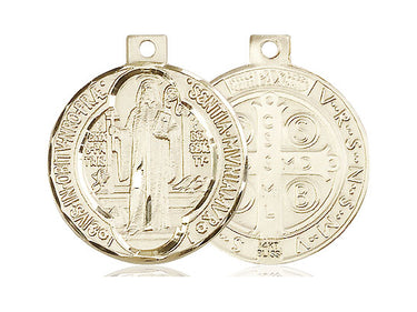 14kt solid gold St. Benedict patron saint medal pendant, medium 1x7/8 size, handcrafted by Bliss
