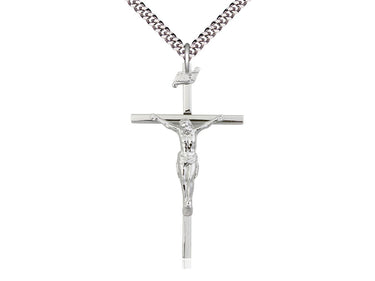 Sterling Silver Extra Large Crucifix Necklace 1 7/8 x 1 inches with 24 inch chain by Bliss Manufacturing