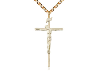 Gold Filled Extra Large Catholic Crucifix Necklace 1 7/8 x 1 inch pendant on 24 inch chain by Bliss