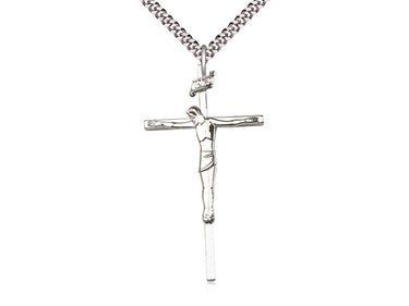 Extra Large Sterling Silver Catholic Crucifix Necklace 1 7/8 x 1 inch pendant on 24 inch chain by Bliss USA