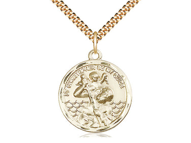 14kt gold filled St. Christopher patron saint medal necklace 1x7/8 inch pendant 24 inch chain by Bliss