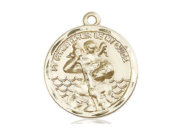 14kt solid gold St. Christopher medal pendant 1 inch by 7/8 inch handcrafted by Bliss Manufacturing USA