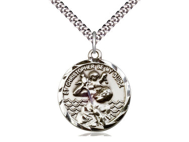 Sterling Silver St. Christopher Patron Saint Medal Necklace 1 inch x 7/8 inch with 24 inch Chain by Bliss
