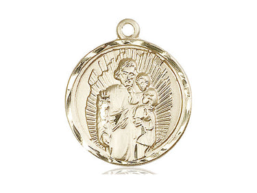 Medium 14kt Solid Gold St. Joseph Patron Saint Medal Pendant, 1 x 7/8 inches, Handcrafted by Bliss Manufacturing