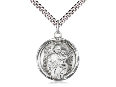 Medium Sterling Silver St. Joseph Patron Saint Medal Necklace 1 x 7/8 with 24 inch Chain by Bliss