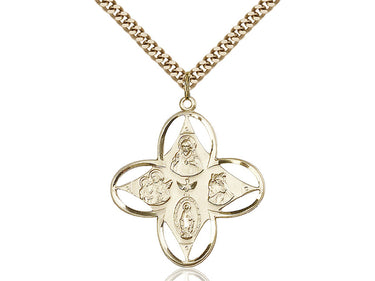 14kt Gold Filled Large Four-Way Medal Necklace 1.25 x 1.125 inches with 24 inch Chain by Bliss
