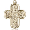 Large 14kt solid gold 5-Way Medal pendant with Sacred Heart, Blessed Virgin Mary, St. Christopher, St. Joseph and Holy Spirit, 1 3/8 inch size, handcrafted in USA by Bliss