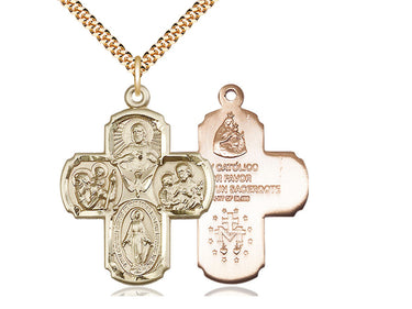 14kt Gold Filled Large 4-Way Medal Necklace 1 3/8 x 1 Pendant with 24 Inch Curb Chain Handcrafted by Bliss USA