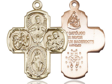 Large 14kt Solid Gold Catholic 4-Way Medal Pendant 1 3/8 inch by Bliss Manufacturing