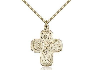 Medium 14kt Gold Filled Catholic 5-Way Medal Necklace 1 x 3/4 inch pendant 18 inch chain by Bliss