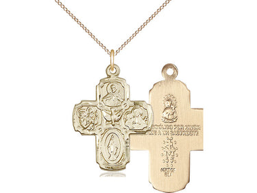 14kt Gold Filled Five Way Cross Medal Necklace 1x0.75 inch featuring multiple patron saints on 18 inch chain by Bliss