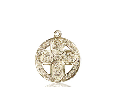 14kt Solid Gold Medium Four-Way Medal Catholic Pendant 1 1/8 x 1 inch Handcrafted by Bliss USA