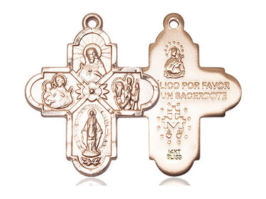 14kt Solid Gold 4-Way Medal Pendant 1 x 7/8 inches handcrafted by Bliss Manufacturing USA