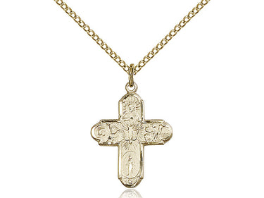 14kt Gold Filled Five-Way Catholic Medal Necklace 3/4 x 5/8 inches on 18 inch chain handmade by Bliss Manufacturing USA