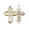 14kt Solid Gold Five-Way Medal Pendant 3/4 inch featuring Sacred Heart St Christopher handcrafted by Bliss