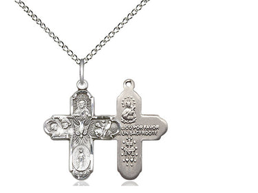 Sterling Silver Five-Way Catholic Medal Necklace 3/4 x 5/8 inches with 18 inch chain handmade by Bliss