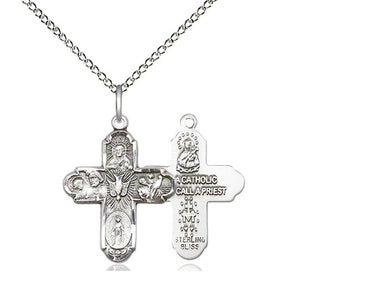 Sterling Silver Five-Way Catholic Medal Necklace 3/4 x 5/8 inches on 18 inch chain by Bliss Manufacturing