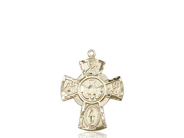 14kt solid gold Five-Way Medal pendant 1 1/8 x 7/8 inch handcrafted by Bliss Manufacturing USA