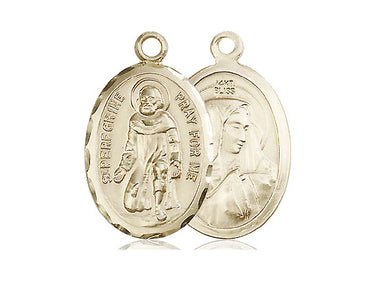 14kt solid gold St. Peregrine patron saint medal pendant, 1 inch x 5/8 inch, handcrafted by Bliss