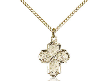14kt gold filled four-way medal necklace 3/4 x 1/2 inch with 18 inch chain handmade by Bliss