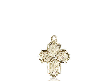 14kt solid gold Four-Way Medal pendant 3/4 inch by 1/2 inch handcrafted by Bliss Manufacturing USA