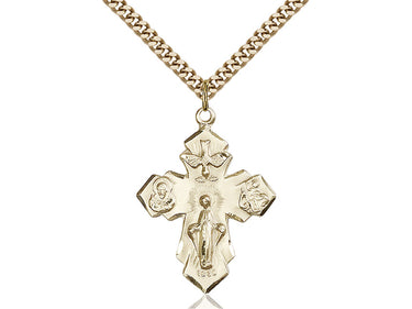 Large 14kt Gold Filled Four-Way Medal Necklace 1 1/4 inch pendant 24 inch chain Bliss Manufacturing