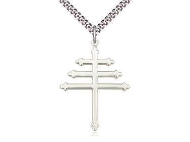 Large Sterling Silver Maronite Cross Necklace 1.5 inch pendant with 24 inch chain by Bliss
