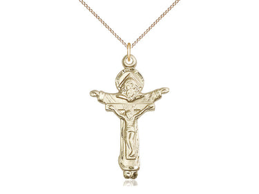 Gold Filled Large Trinity Crucifix Necklace 1 3/8 x 7/8 inch pendant on 18 inch chain by Bliss