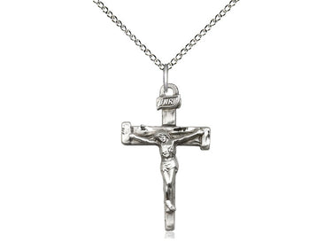 Sterling silver medium nail crucifix necklace with 18 inch chain, handcrafted in USA by Bliss Manufacturing