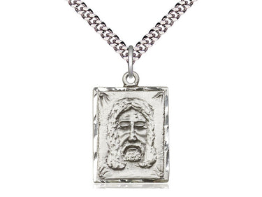 Sterling Silver Holy Face Catholic pendant necklace 1 x 5/8 inches with 24 inch chain by Bliss Manufacturing