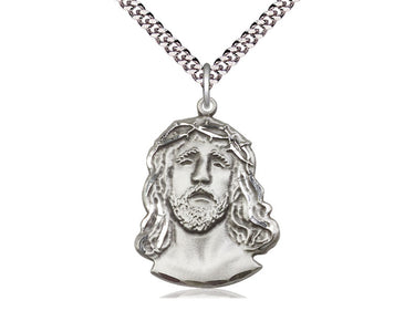 Sterling Silver Large Ecce Homo Pendant Necklace 1 1/4 x 7/8 inches on 24 inch chain handcrafted by Bliss Manufacturing USA