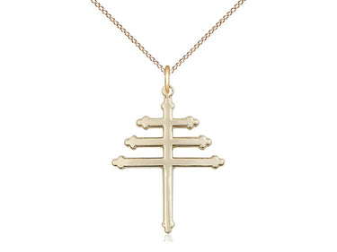 14kt Gold Filled Maronite Cross Pendant Necklace Medium 1 x 3/4 inches with 18 inch chain by Bliss USA