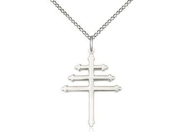 Sterling Silver Maronite Cross Necklace 1 x 3/4 inches on 18 inch chain by Bliss Manufacturing