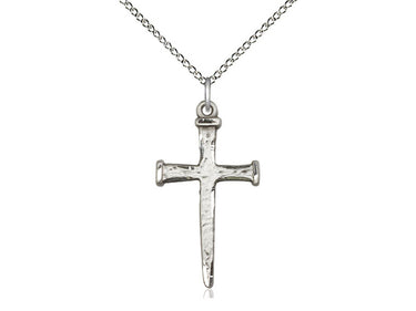 Sterling Silver Medium Nail Cross Pendant Necklace 1 1/8 x 5/8 inches on 18 inch chain by Bliss