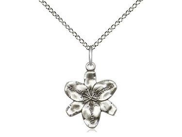 Small Sterling Silver Catholic Chastity Medal Necklace 5/8 x 1/2 inch on 18 inch lite curb chain handcrafted by Bliss USA