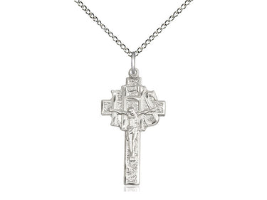 Sterling silver medium IHS crucifix necklace with 18 inch chain, handcrafted in USA by Bliss Manufacturing