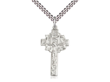 Sterling Silver Large Catholic Crucifix IHS Necklace 1-1/4 x 5/8 inches with 24 inch chain by Bliss