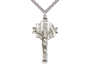 Extra Large Sterling Silver Catholic Crucifix Necklace 1 7/8 x 1 inch on 24 inch chain by Bliss Manufacturing