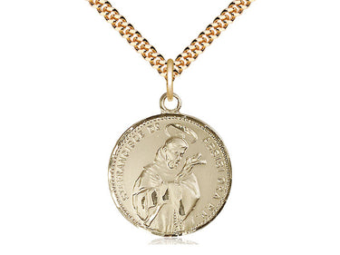 14kt Gold Filled St. Francis of Assisi Patron Saint Medal Necklace 7/8 inch by 3/4 inch with 24 inch chain by Bliss