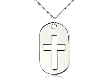 Large Sterling Silver Cross Dog Tag Necklace 1 3/8 x 3/4 inches on 18 inch chain handcrafted in USA by Bliss