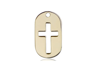 14kt Solid Gold Medium Cross Dog Tag Pendant 7/8 x 1/2 inches handcrafted by Bliss Manufacturing USA
