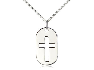 Sterling Silver Cross Dog Tag Necklace 7/8 x 1/2 inch pendant 18 inch chain handmade by Bliss
