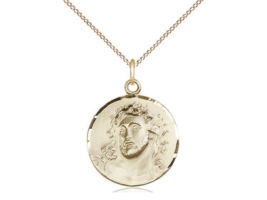 14kt Gold Filled Ecce Homo Pendant 3/4 x 3/4 inch on 18 inch curb chain - Bliss USA handcrafted Catholic jewelry